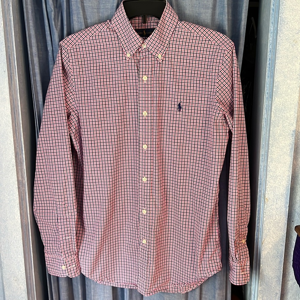 Ralph Lauren pink and blue plaid long sleeve button down shirt , Men’s Small